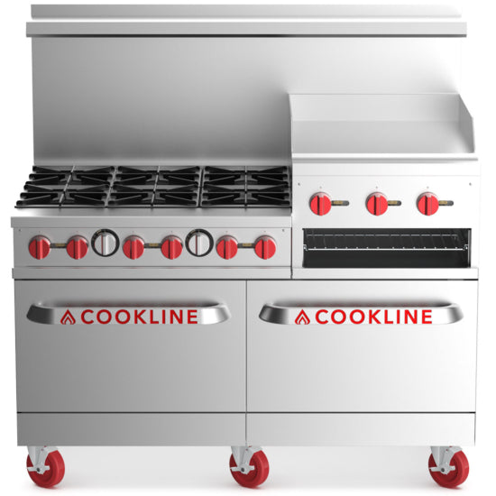 Cookline CR60-24RG-LP Liquid Propane 60" Commercial Range, 6 Burners, 24" Raised Griddle & Broiler - 278,000 BTU