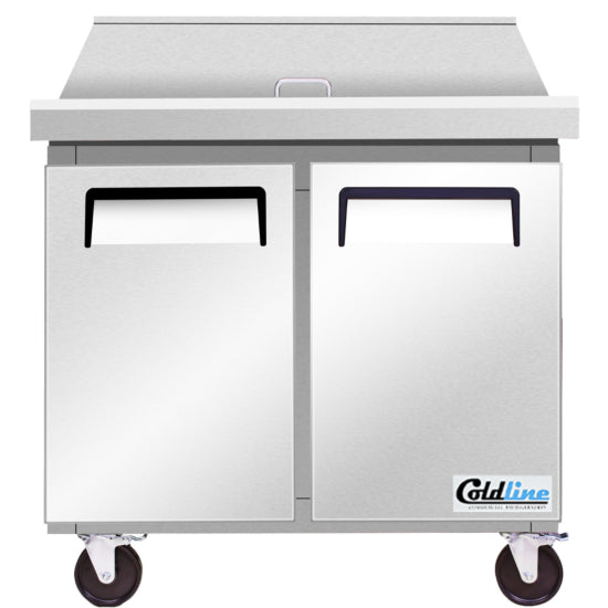 Coldline SMP36-T 36" Mega Top Refrigerated Sandwich Prep Table with Cutting Board and Food Pans