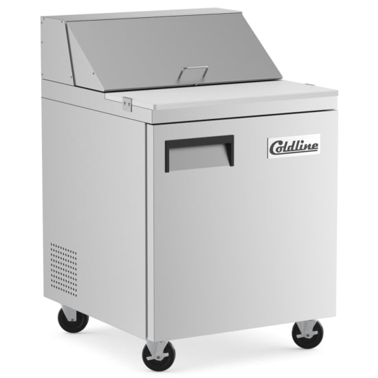 Coldline SP27 27" Refrigerated Sandwich Prep Table with Cutting Board and Food Pans