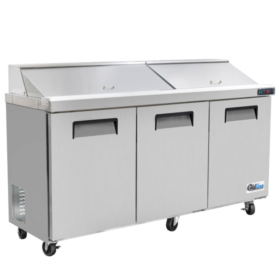 Coldline SPN-72 72" Narrow Depth Refrigerated Sandwich Prep Table with Cutting Board and Food Pans