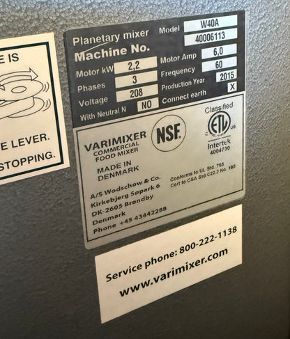Varimixer W40A (V40) Variable Speed Floor Mixer 40-Qt. Capacity Bowl