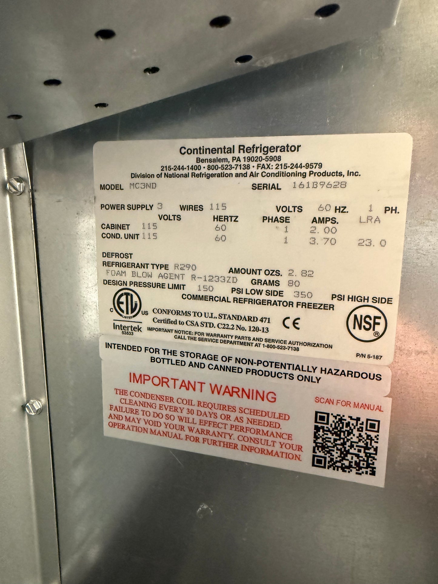 MC3ND 34" Commercial Forced Air Milk Cooler