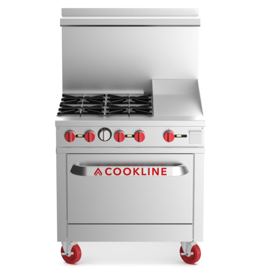 Cookline CR36-12G-NG 36" Natural Gas 4 Burner Range with 12" Right Side Griddle and Standard Oven - 171,000 BTU