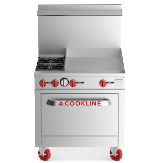 Cookline CR36-24G-LP 36" Liquid Propane 2 Burner Range with 24" Right Side Griddle and Standard Oven - 131,000 BTU
