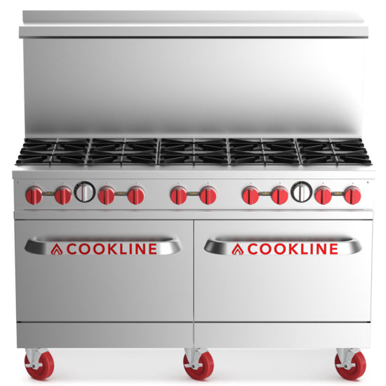 Cookline CR60-10-NG Natural Gas 60" Commercial Range, 10 Burner, 2 Oven - 362,000 BTU