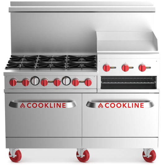 Cookline CR60-24RG-NG Natural Gas 60" Commercial Range, 6 Burners, 24" Raised Griddle & Broiler - 278,000 BTU