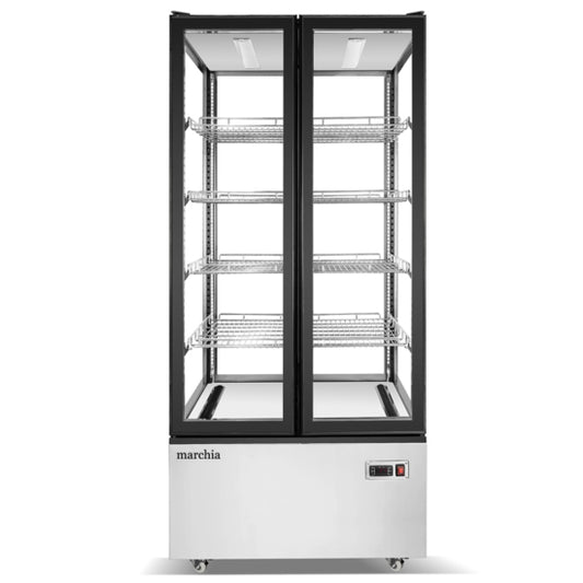 Marchia MVS800 Double Door Vertical Standing Refrigerated Cake Display Case, Stainless Steel