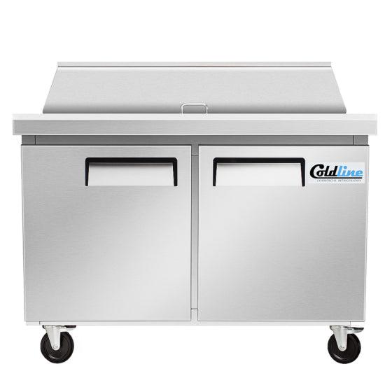 Coldline SMP48-T 48" Mega Top Refrigerated Sandwich Prep Table with Cutting Board and Food Pans