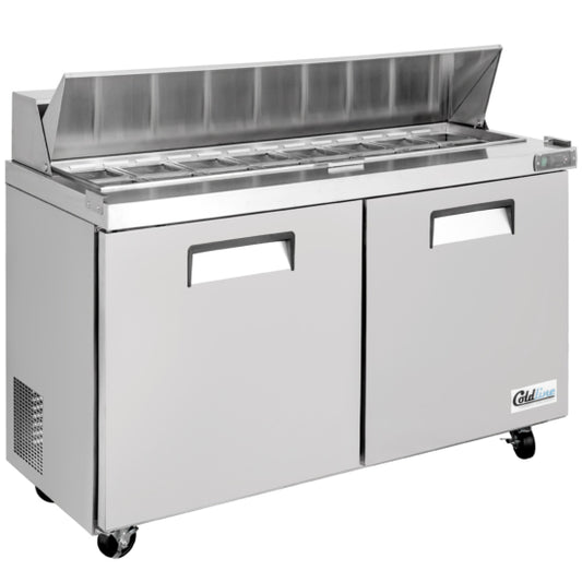 Coldline SPN-60 60" Narrow Depth Refrigerated Sandwich Prep Table with Cutting Board and Food Pans