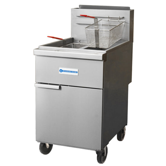 Standard Range SR-F4D-NG 78 lb. Natural Gas Stainless Steel Split Pot Floor Fryer - 120,000 BTU