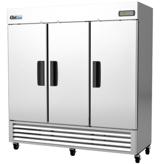 Coldline C-3RK 78" Three Solid Door Commercial Reach-In Refrigerator - Stainless Steel