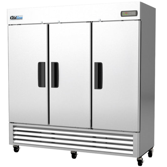 Coldline C-3RK 78" Three Solid Door Commercial Reach-In Refrigerator - Stainless Steel